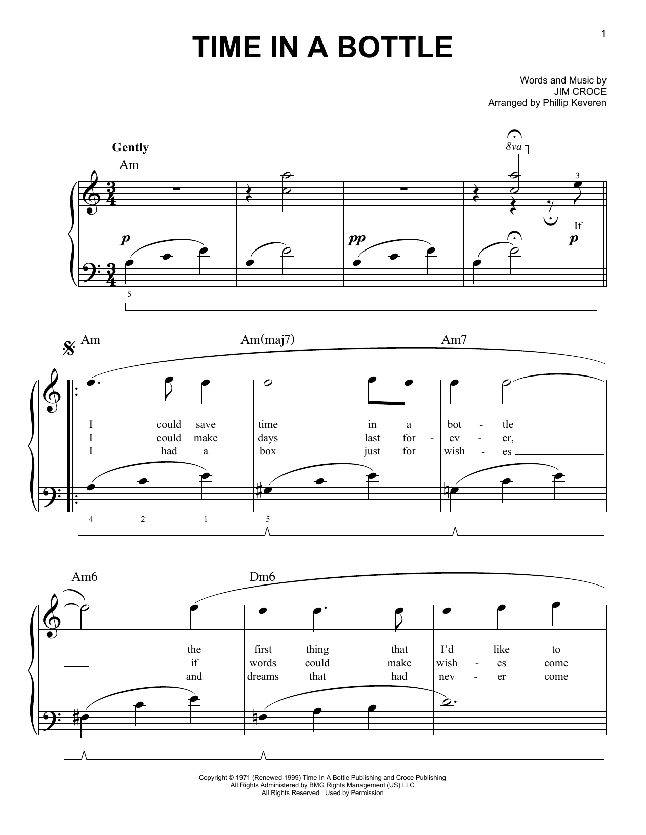Product picture to: Time In A Bottle (arr. Phillip Keveren)