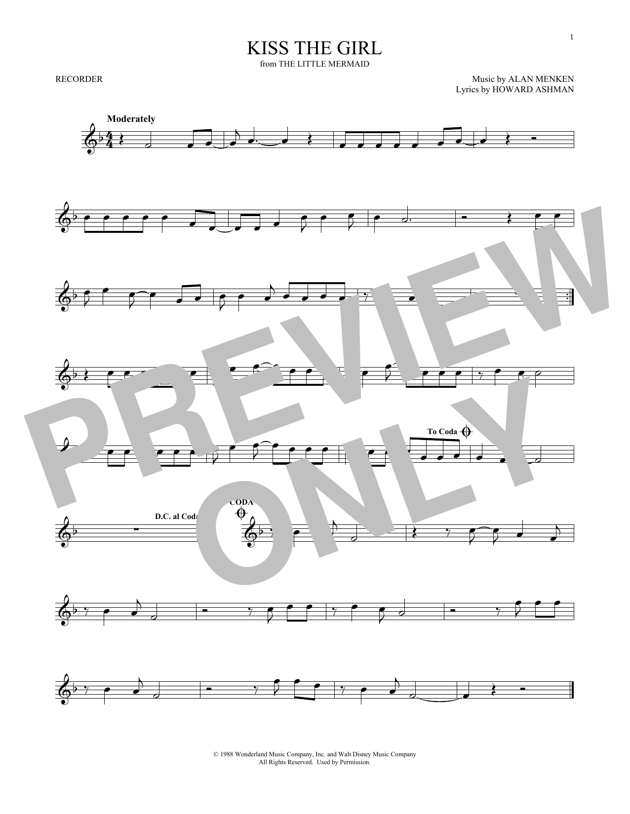 Product gallery: Page 1 of 1 Kiss The Girl (from The Little Mermaid), Alan Menken & Howard Ashman