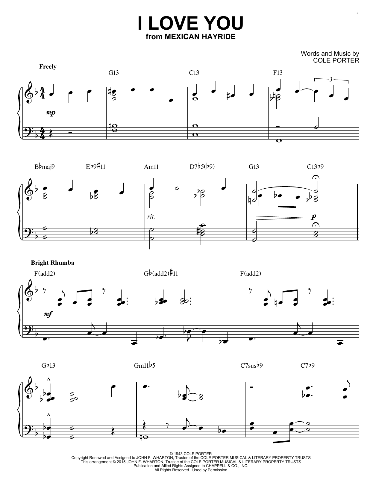 Product picture to: I Love You [Jazz version] (arr. Brent Edstrom)