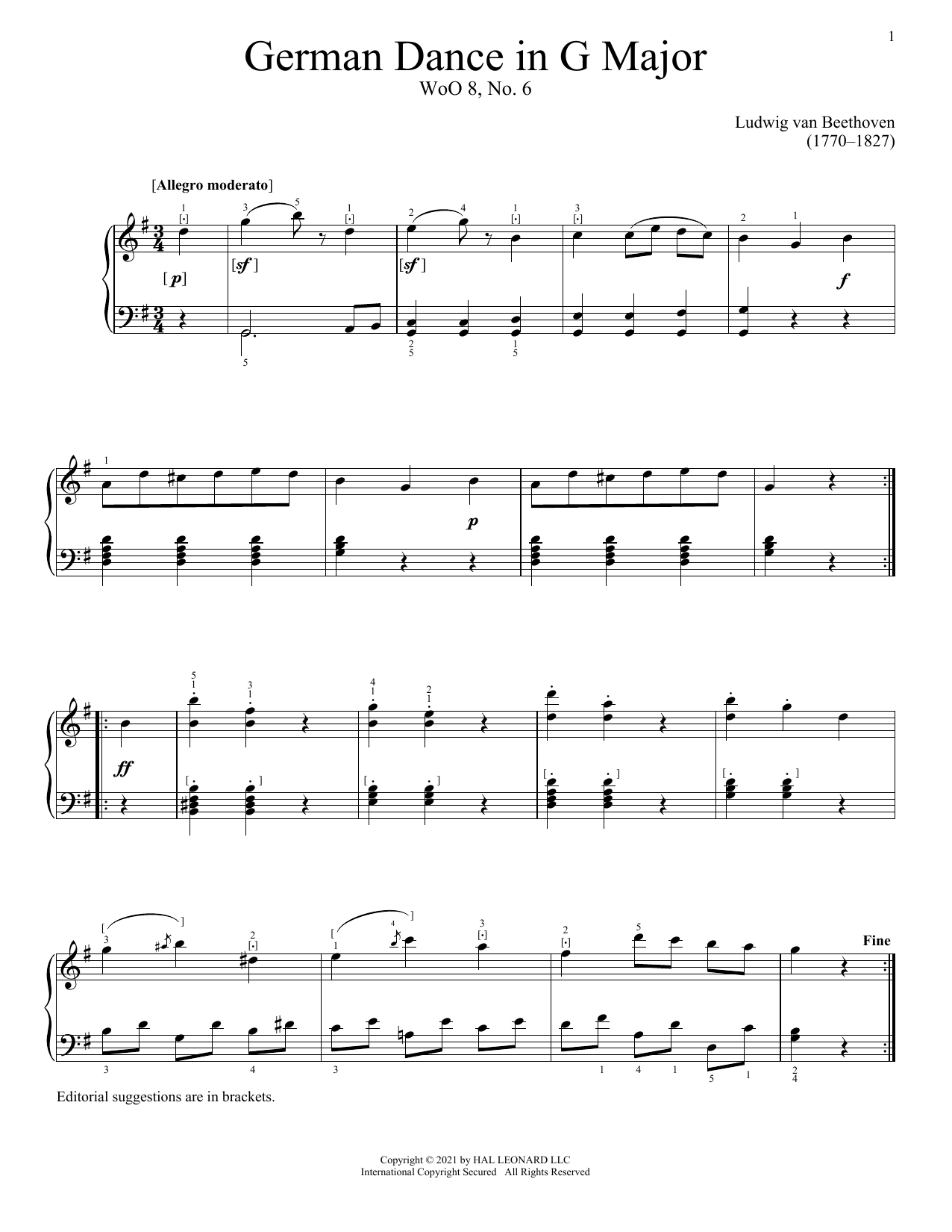 Product picture to:  German Dance In G Major, WoO 8, No. 6 - Ludwig Van Beethoven