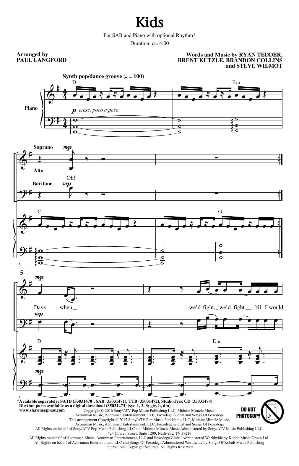 Product picture to: Kids (arr. Paul Langford)