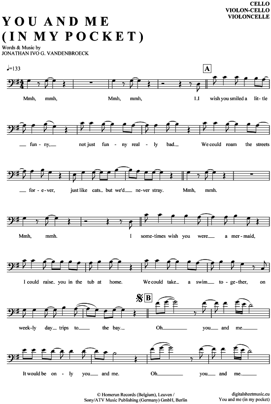 Produktgalerie: Seite 1 von 4 You and me in my pocket , Milow, (Violon-Cello)