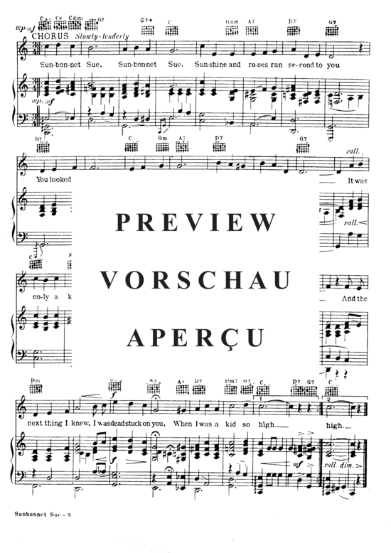 Produktgalerie: Seite 5 von 8 Sunbonnet Sue (When I Was A Kid So High) , Popular Standard, (Klavier und Gesang)