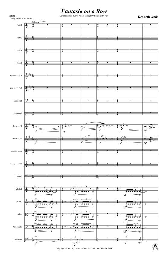 Product picture to: Fantasia on a Row Kenneth Amis (nur Partitur!)