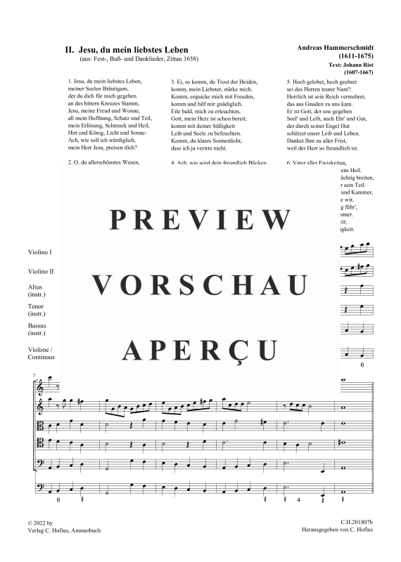 gallery: Jesu, du mein liebstes Leben (aus: Fest-, Buß- und Danklieder), , (5 Vokalstimmen, 2 Violinen, 3 Instrumente und Continuo)