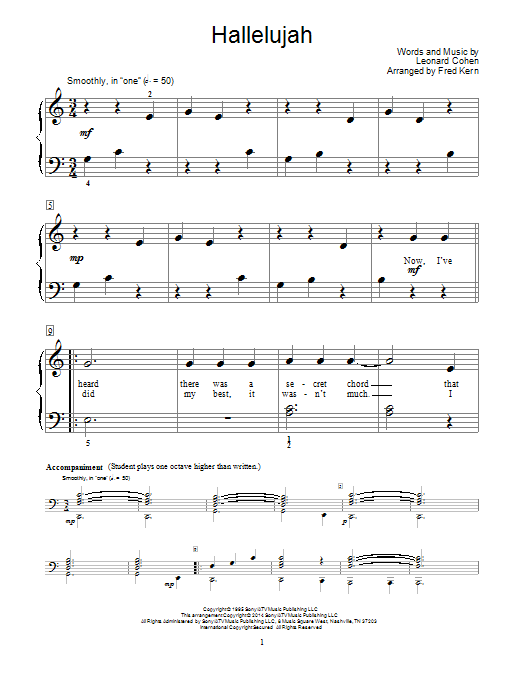 Produktgalerie: Seite 1 von 1 Hallelujah (arr. Fred Kern), Leonard Cohen, Klavier