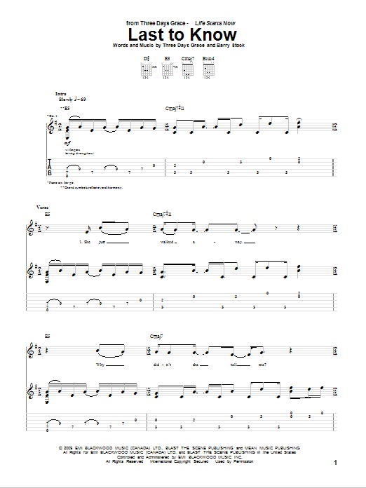 Produktgalerie: Seite 1 von 1 Last To Know, Three Days Grace, Gitarre