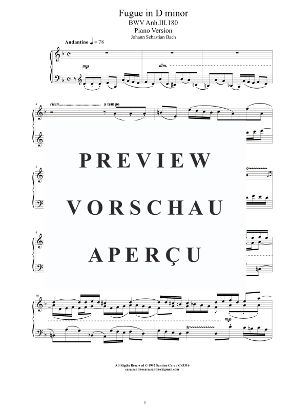 Produktgalerie: Seite 2 von 4 Fuge in D-Moll BWV Anh. III. 180 - Piano Version, , Klavier Solo