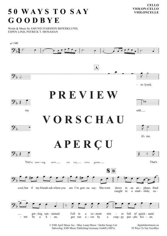 Produktgalerie: Seite 2 von 4 50 Ways To Say Goodbye , Train, (Violon-Cello)