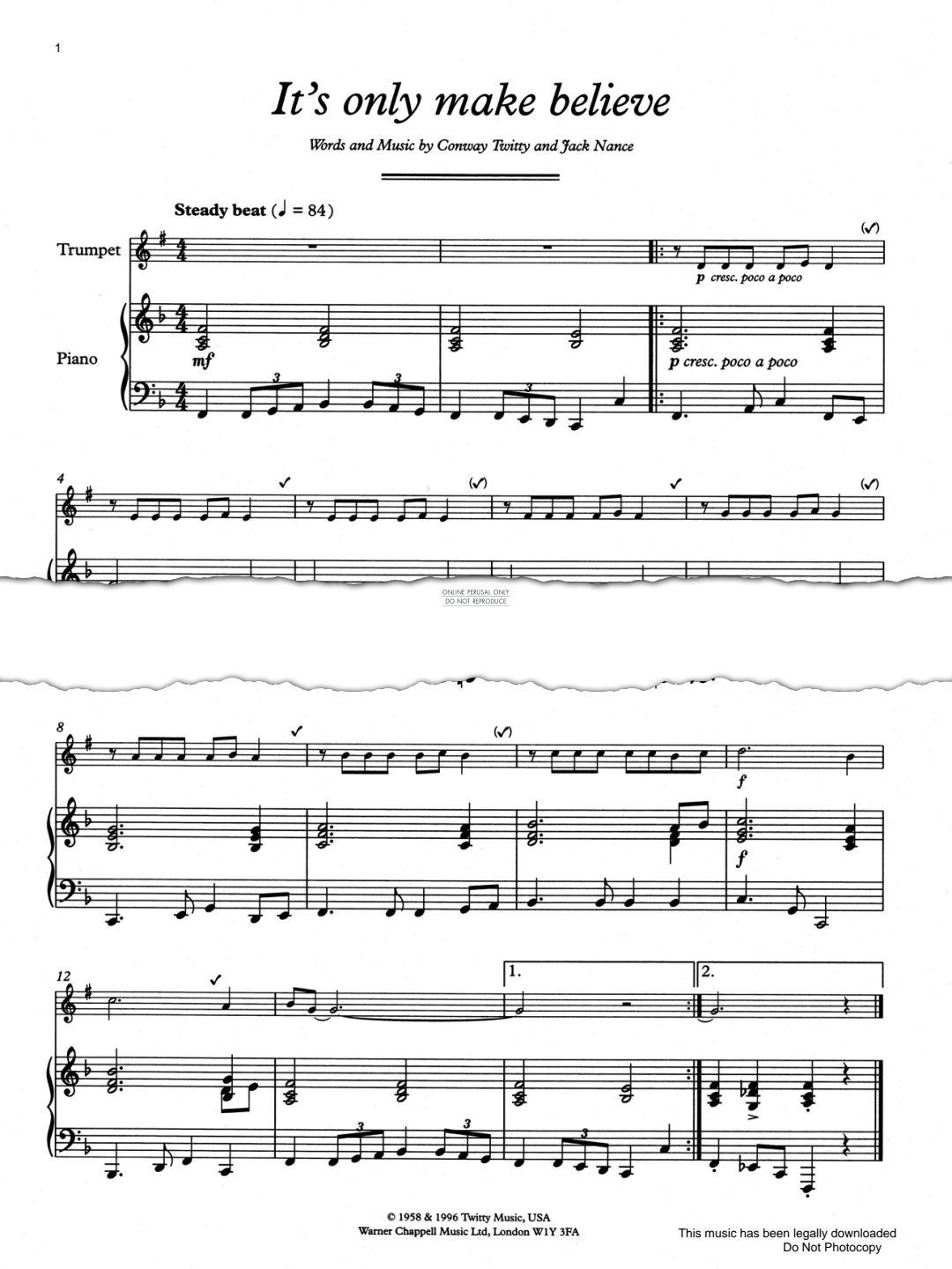Produktgalerie: Seite 1 von 1 It's Only Make Believe, Conway Twitty, Klavier, Trompete