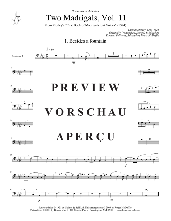 Produktgalerie: Seite 10 von 15 Zwei Madrigale Vol.11, , (2xTrompete in B/C, Horn in F, Posaune)