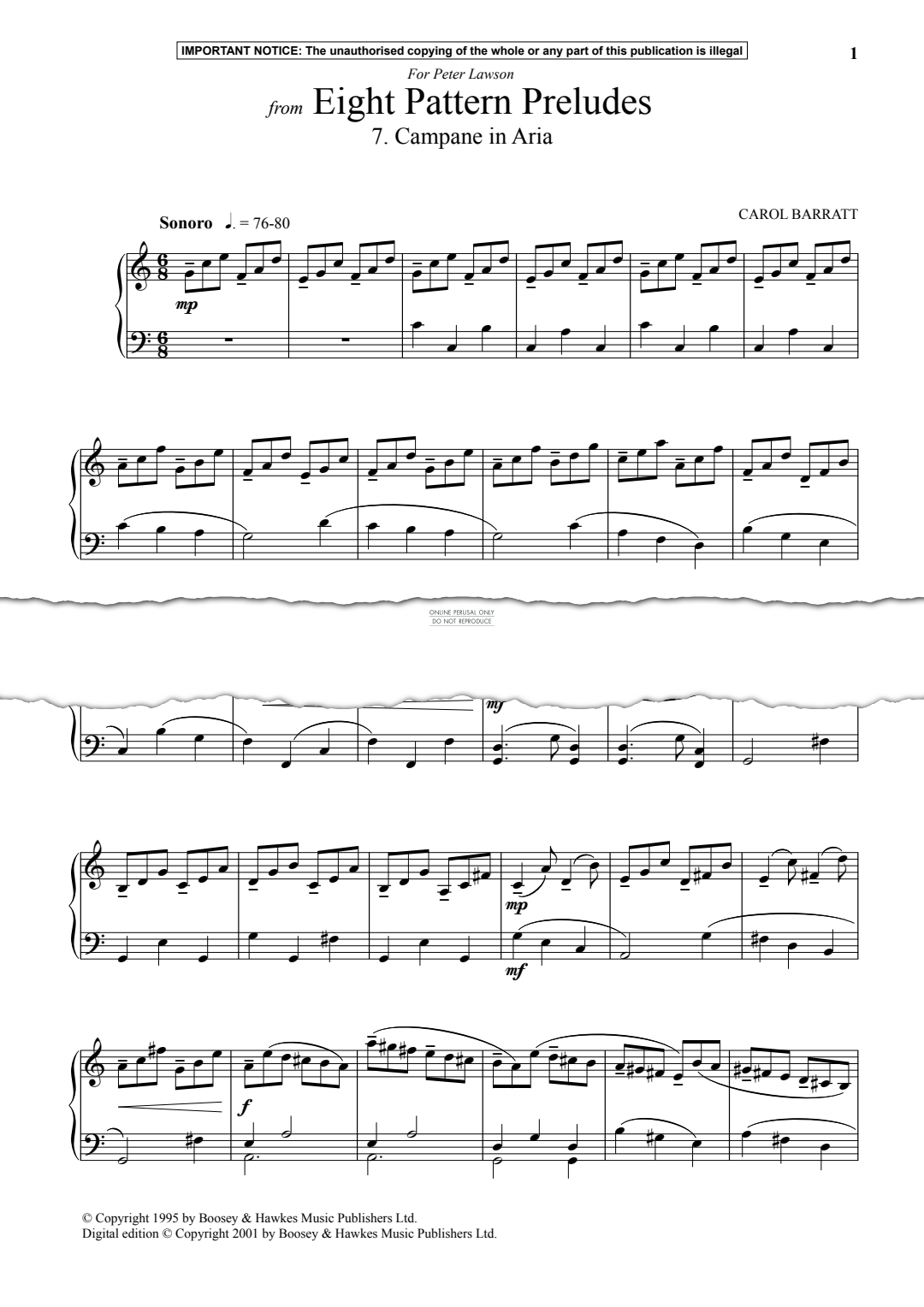 Produktgalerie: Seite 1 von 1 Campane in Aria from Eight Pattern Preludes, Carol Barratt, Klavier