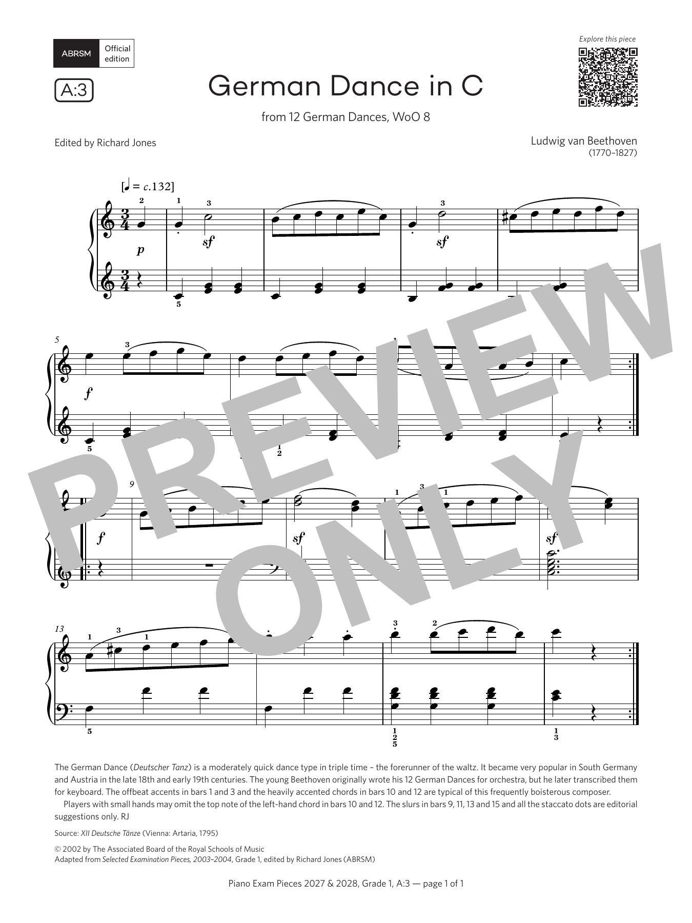 Produktgalerie: Seite 1 von 1 German Dance in C (Grade 1, list A3, from the ABRSM Piano Syllabus 2027 & 2028), Ludwig Van Beethoven, Klavier