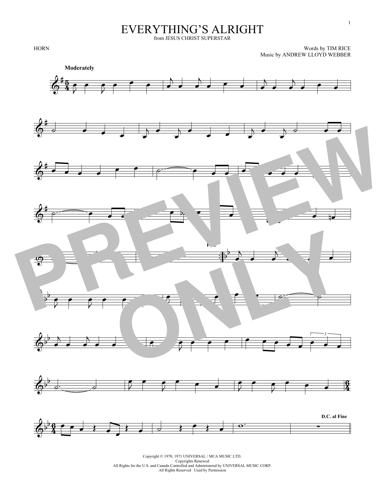 Produktgalerie: Seite 1 von 1 Everything's Alright (from Jesus Christ Superstar), Andrew Lloyd Webber, Horn