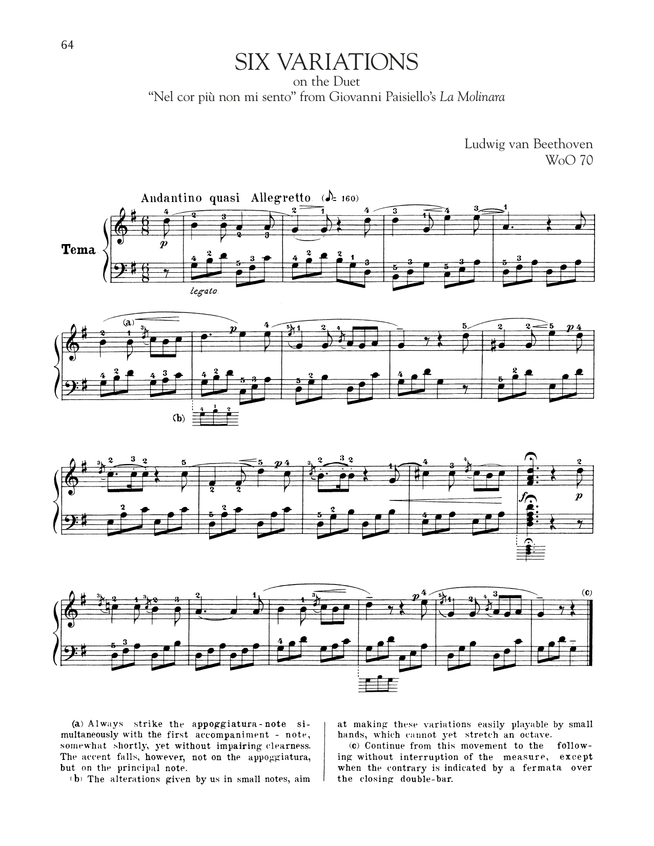 Product gallery: Page 1 of 1 Six Variations On "Nel Cor Piu Non Mi Sento", Ludwig Van Beethoven