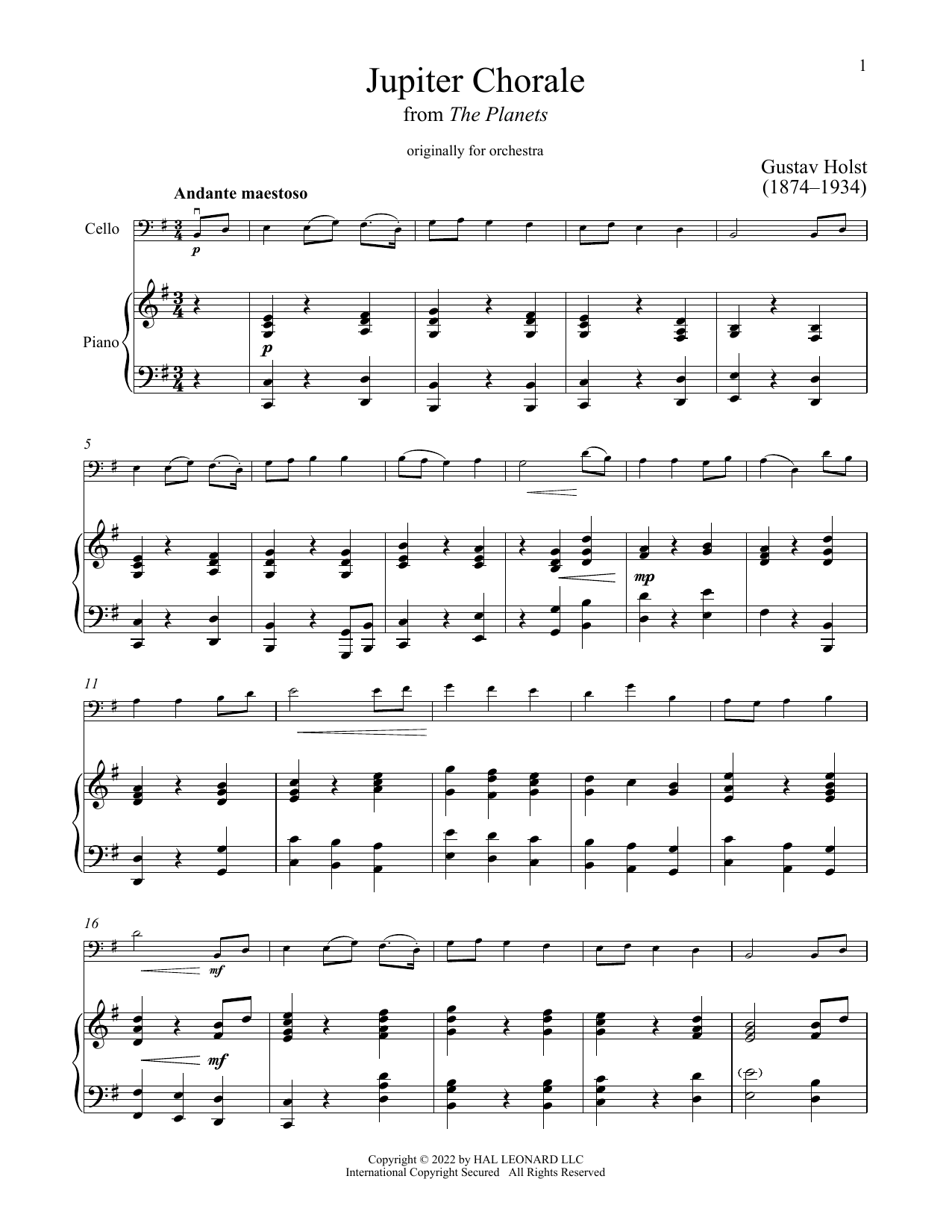 Produktgalerie: Seite 1 von 1 Jupiter, Gustav Holst, Klavier, Violoncello