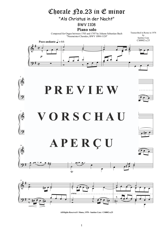 Product gallery: Page 2 of 4 Choral No.23 in E-Moll (Als Christus in der Nacht) BWV 1108, , Solo Piano