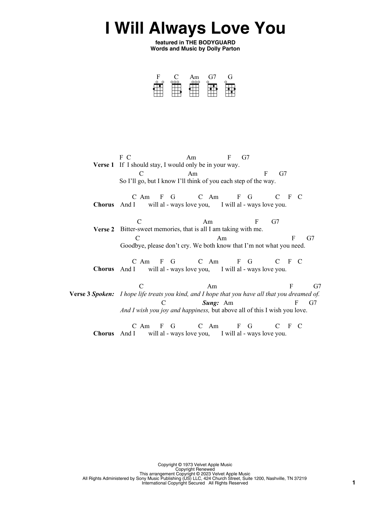 Product gallery: Page 1 of 1 I Will Always Love You (from The Bodyguard), Whitney Houston