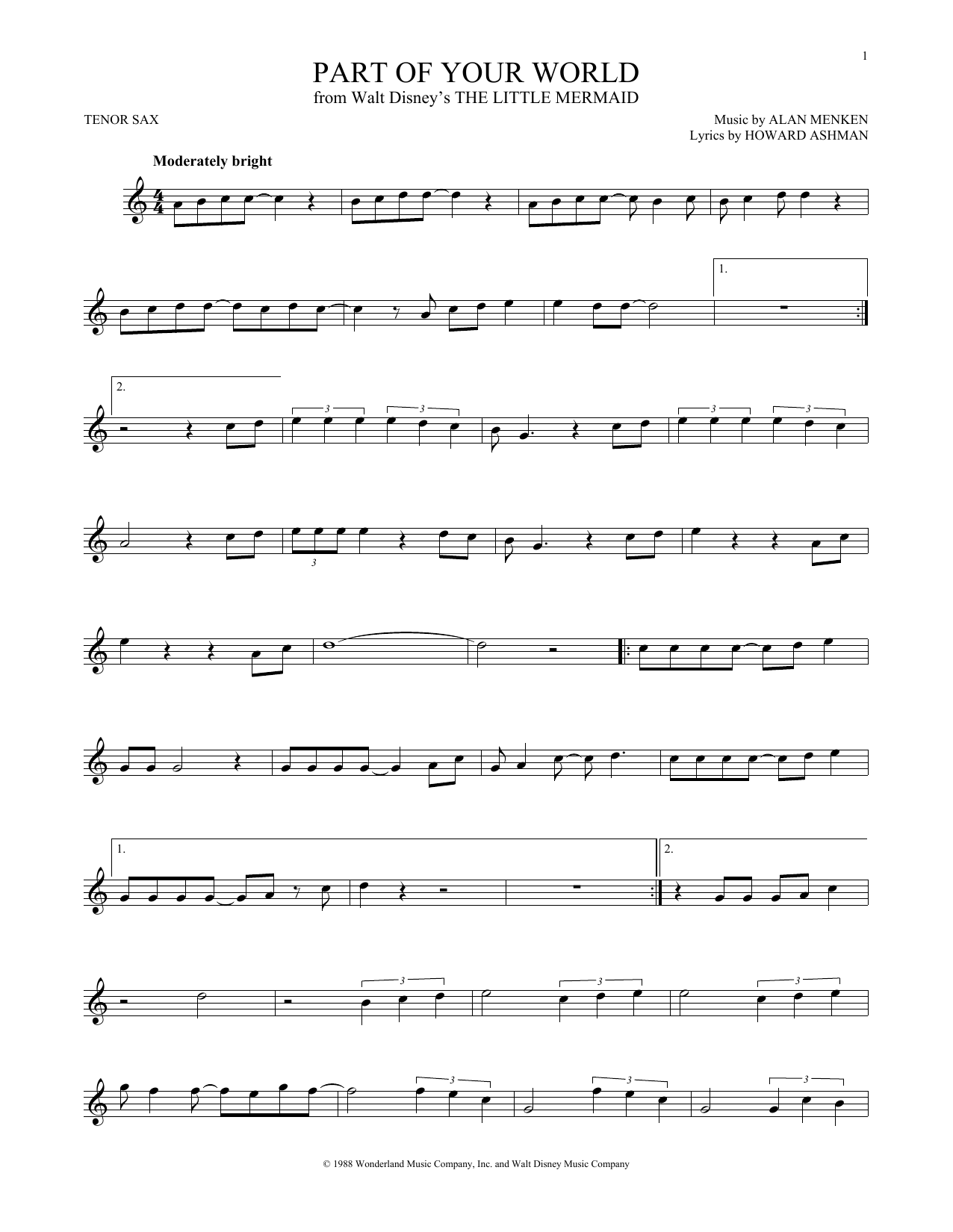 Product gallery: Page 1 of 1 Part Of Your World (from The Little Mermaid), Alan Menken & Howard Ashman