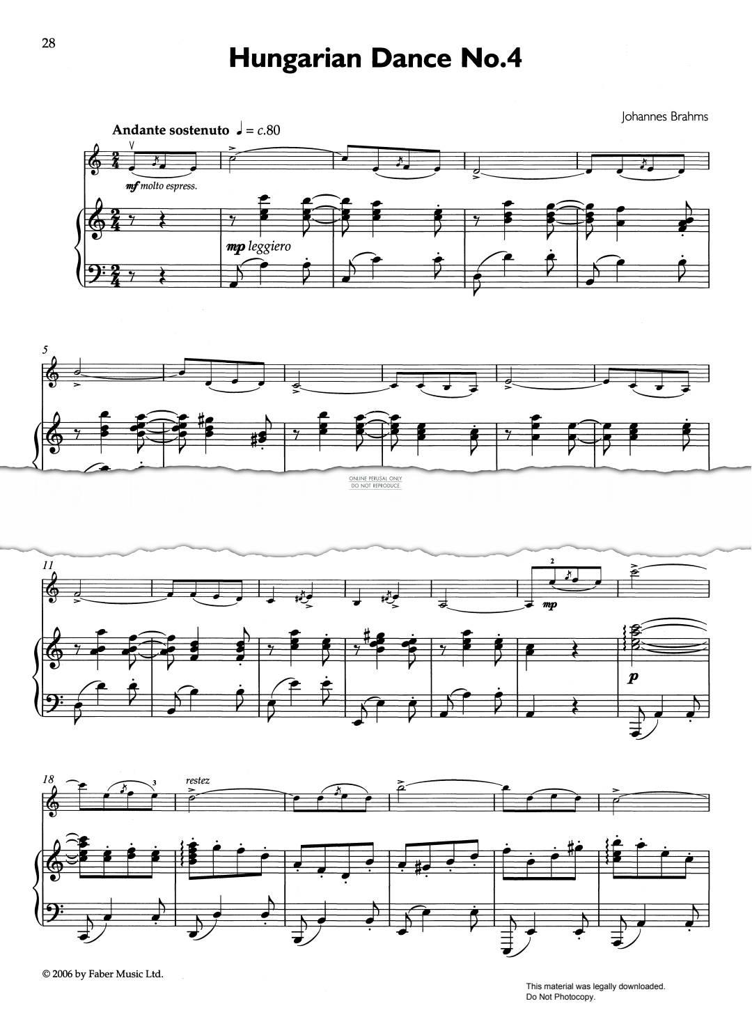 Product gallery: Page 1 of 1 Hungarian Dance No. 4, Johannes Brahms