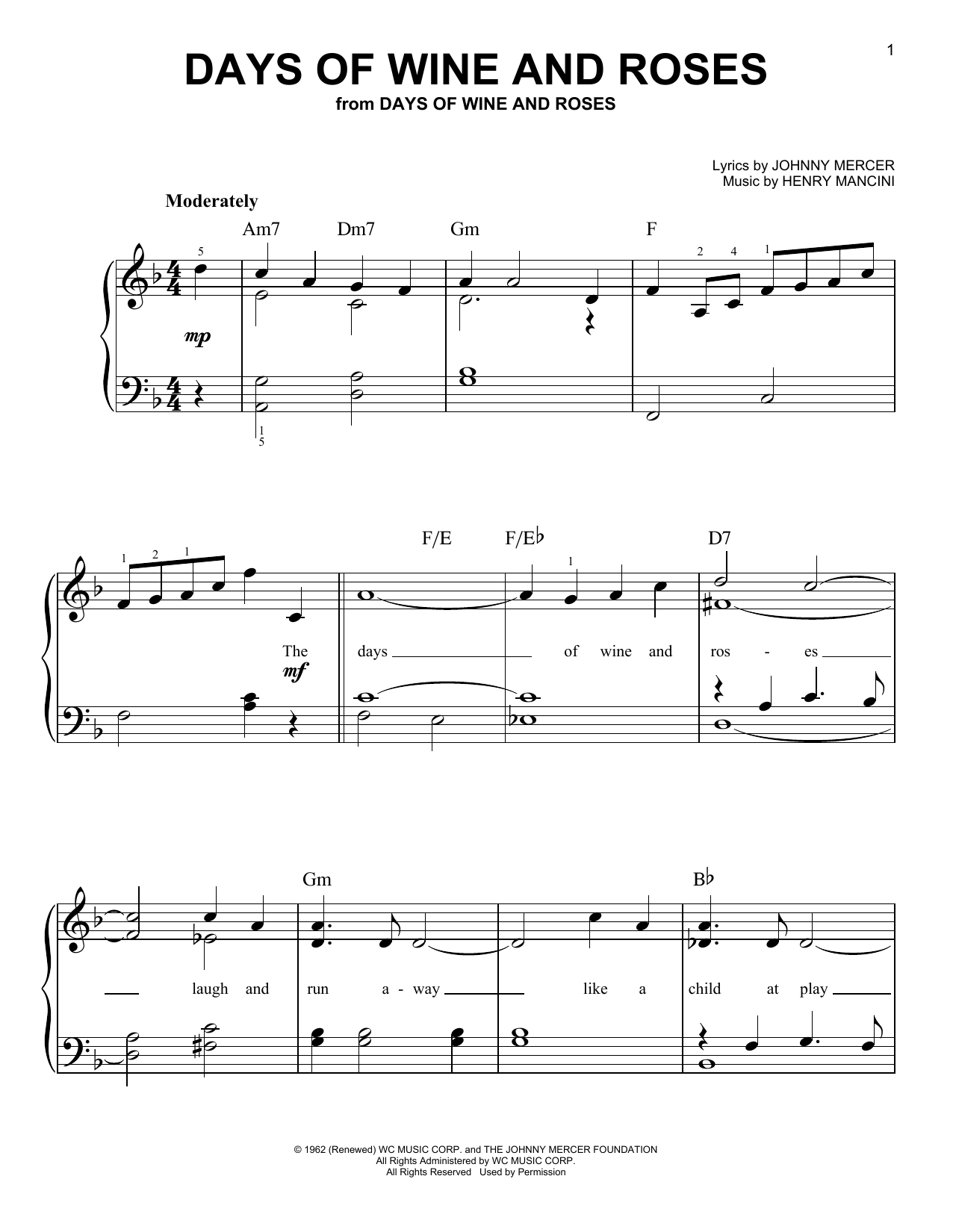 Produktgalerie: Seite 1 von 1 Days Of Wine And Roses, Henry Mancini, Klavier