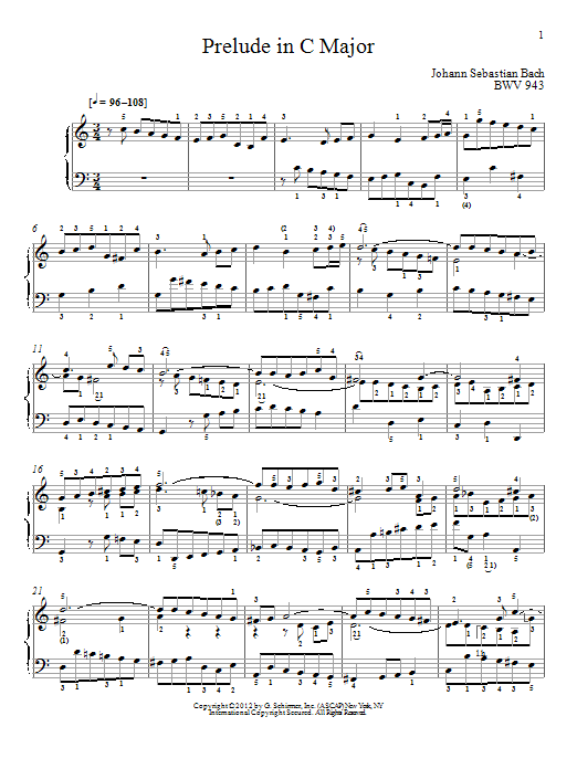 Produktgalerie: Seite 1 von 1 Prelude In C Major, BMV 943, Johann Sebastian Bach, Klavier