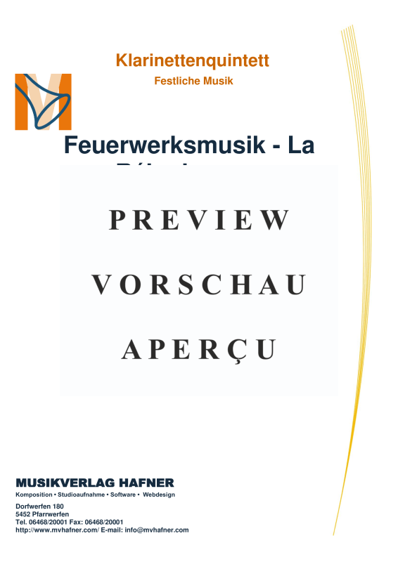 Product gallery: Page 2 of 10 Feuerwerksmusik - La Réjouissance, , (Clarinet Quintet)