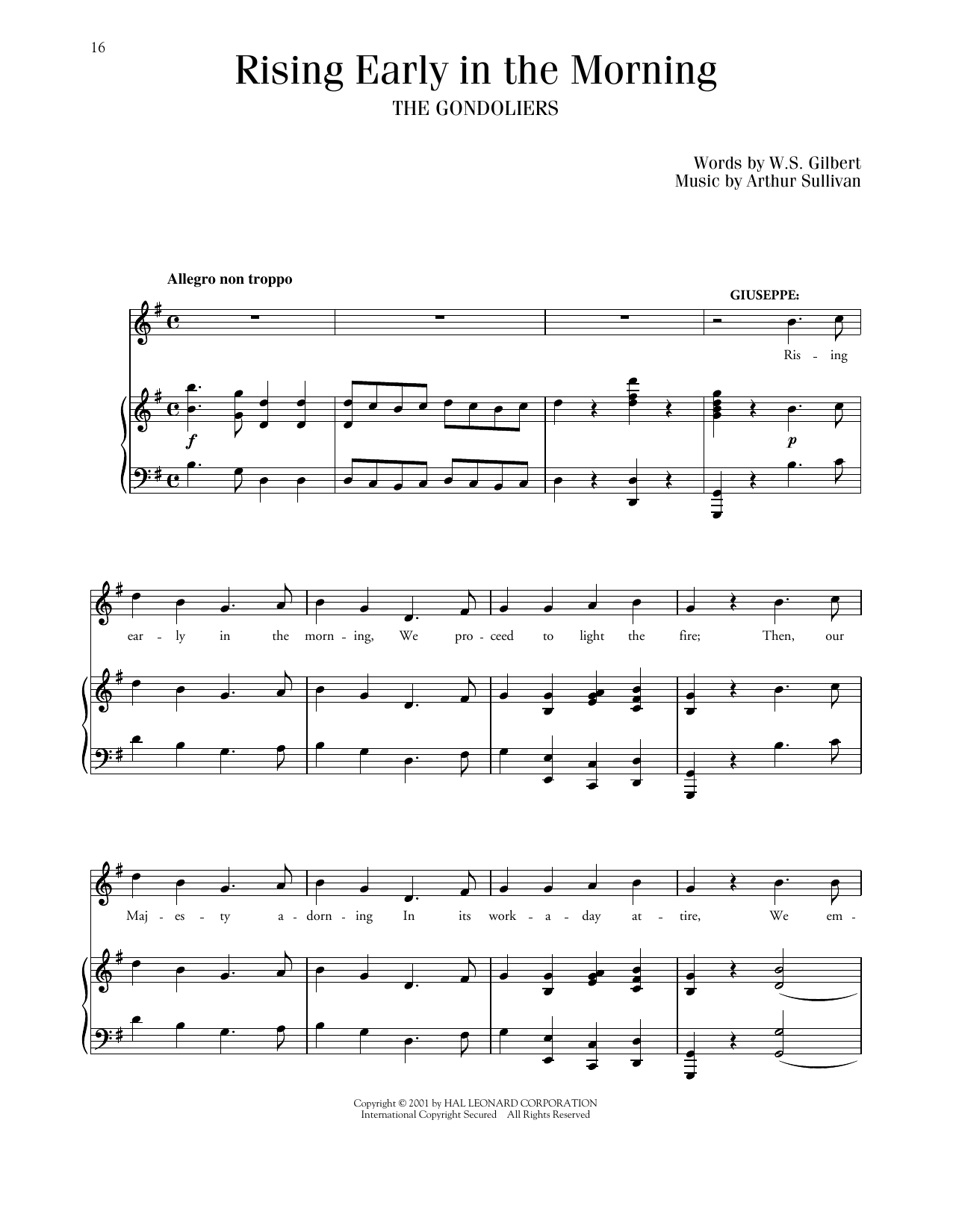 Product gallery: Page 1 of 1 Rising Early In The Morning (from The Gondaliers), Gilbert & Sullivan