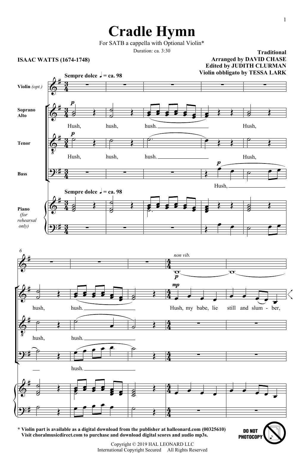 Product picture to: Cradle Hymn (arr. David Chase)