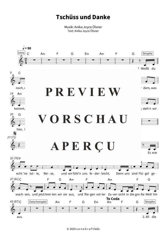gallery: Tschüss und Danke - vereinfachte Version, Steffi Sonnenschein, (Gesang & Akkorde - Leadsheet)