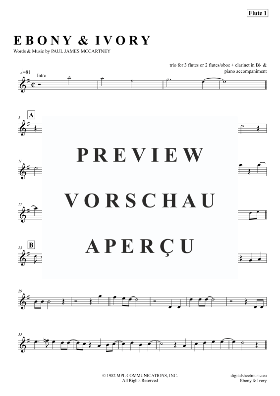 Produktgalerie: Seite 9 von 11 Ebony And Ivory, McCartney, Paul/Wonder, Stevie, (Flöten Trio + Klavier)