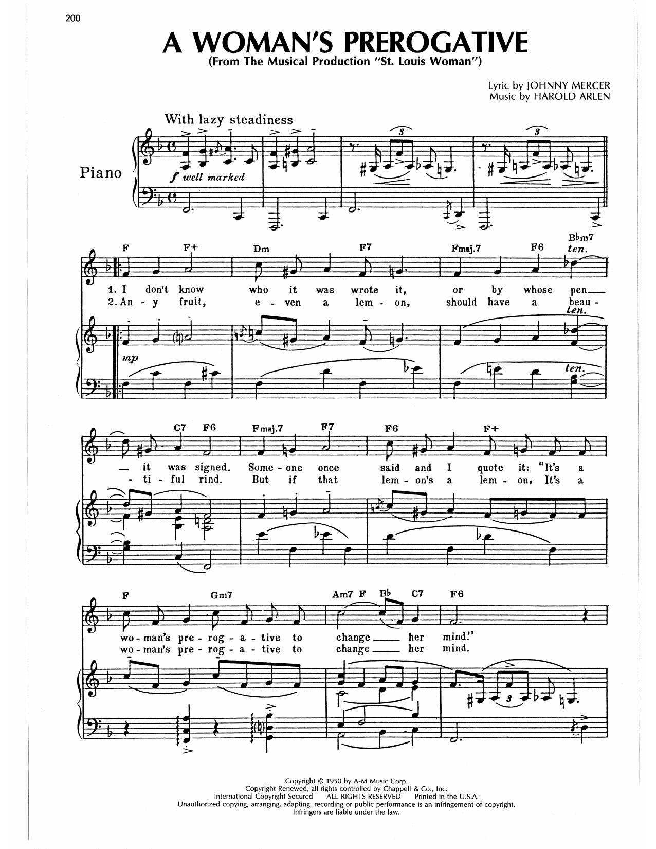 Produktgalerie: Seite 1 von 1 Woman's Prerogative, Harold Arlen, Gesang, Gitarre, Klavier