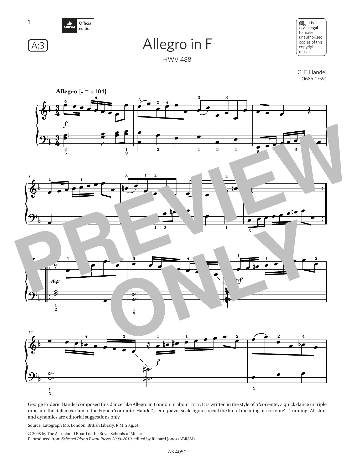 Produktbild zu: Allegro in F (Grade 4, list A3, from the ABRSM Piano Syllabus 2023 & 2024)