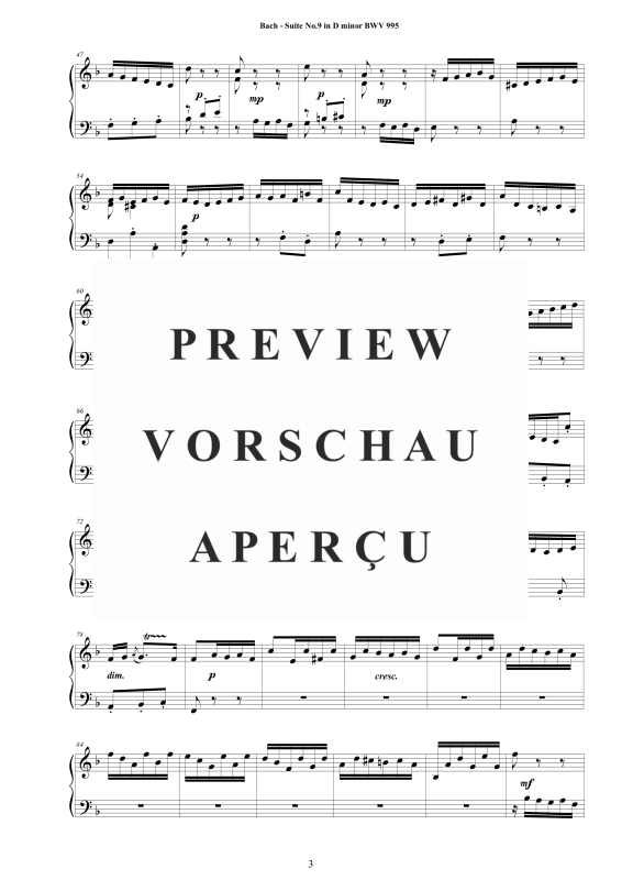 Produktgalerie: Seite 4 von 11 Suite No.9 in D-Moll BWV 995 - Complete Piano Version, , Klavier Solo