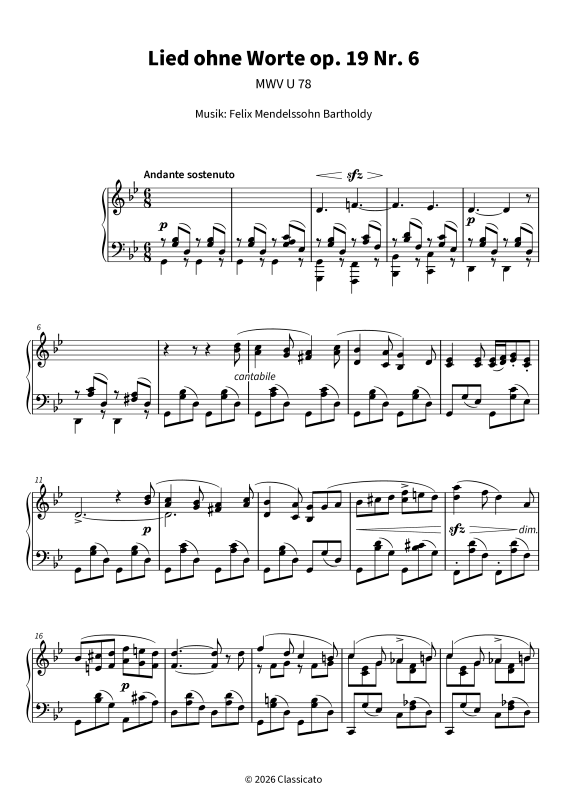 Produktgalerie: Seite 1 von 6 Lied ohne Worte op. 19 Nr. 6, , Klavier Solo