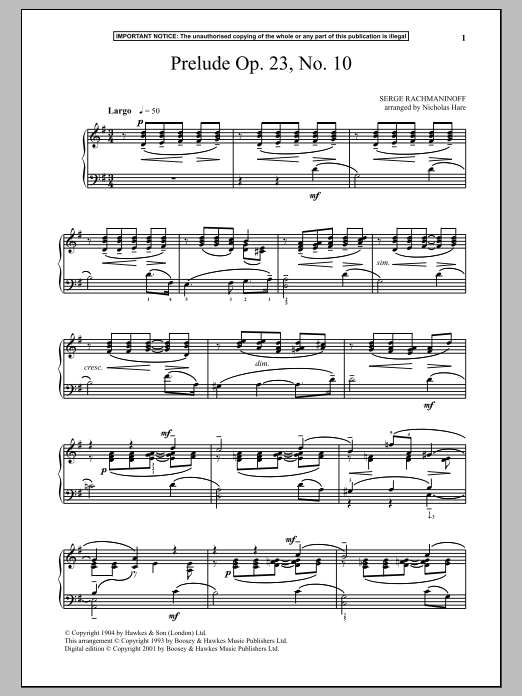 Product gallery: Page 1 of 1 Prelude Op. 23, No. 10, Sergei Rachmaninoff