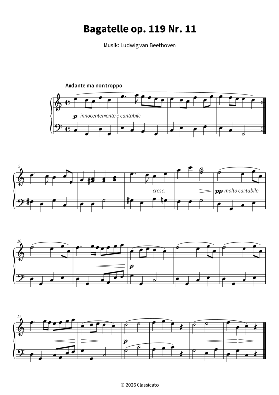 Produktgalerie: Seite 1 von 5 Bagatelle op. 119 Nr. 11 - in C-Dur (vereinfacht) - aus Elf neue Bagatellen, , Klavier Solo