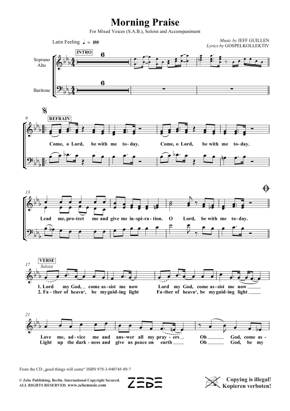 Produktgalerie: Seite 1 von 11 Morning Praise (Come, O Lord, Be With Me Today), , Gemischter Chor SAB, Sopran Solo und Klavier