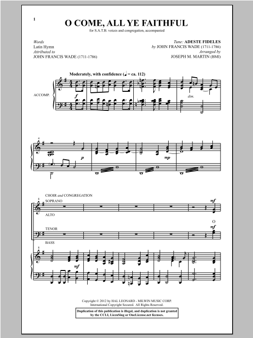 Product gallery: Page 1 of 1 O Come, All Ye Faithful (from Carols For Choir And Congregation), Joseph Martin