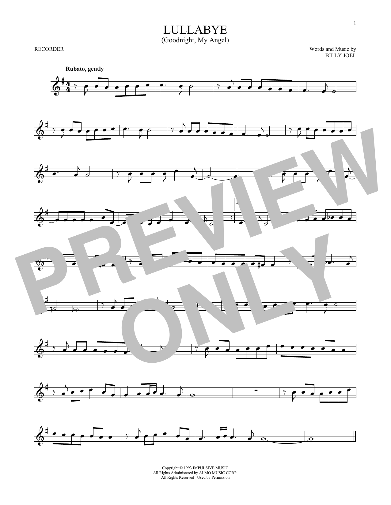 Product gallery: Page 1 of 1 Lullabye (Goodnight, My Angel), Billy Joel