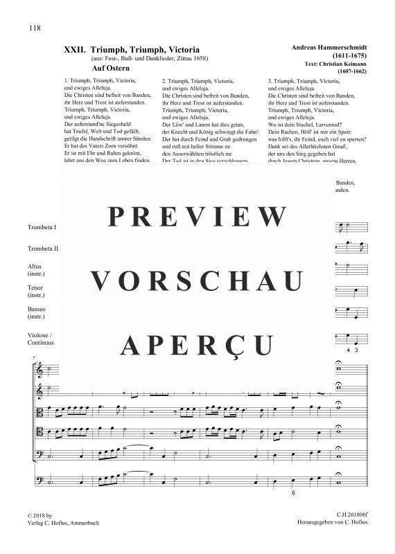 gallery: Triumph, Triumph, Victoria (aus: Fest-, Buß- und Danklieder), , (5 Vokalstimmen, 2 Trompeten, 3 Instrumente und Continuo)