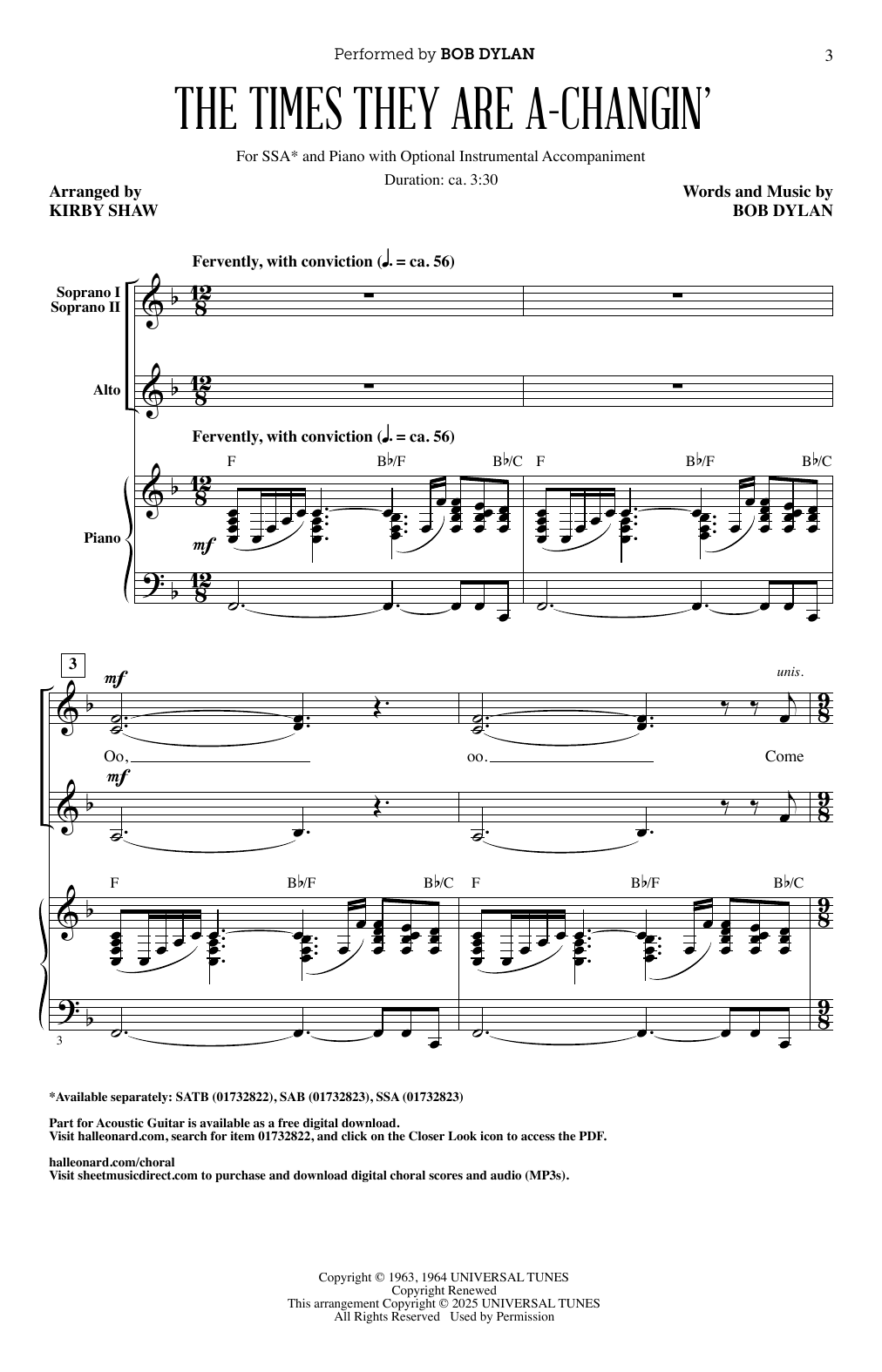 Produktgalerie: Seite 1 von 1 The Times They Are A-Changin' (arr. Kirby Shaw), Bob Dylan, Chor