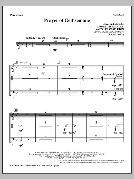 Product gallery: Page 1 of 1 Prayer Of Gethsemane - Percussion, Robert Sterling