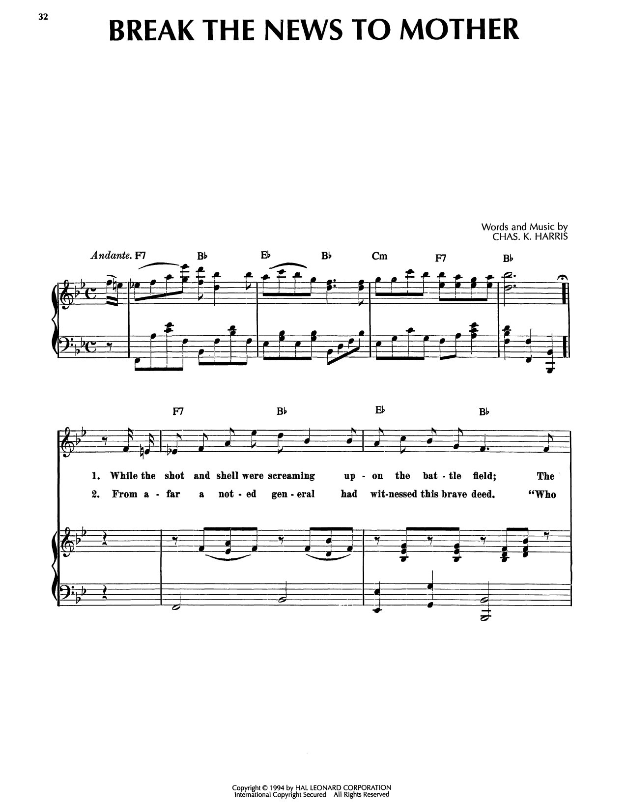 Produktgalerie: Seite 1 von 1 Break The News To Mother, Charles K. Harris, Gesang, Gitarre, Klavier