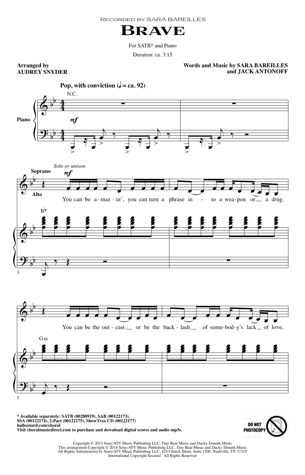Product picture to: Brave (arr. Audrey Snyder)