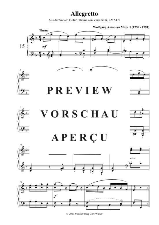 Produktbild zu: Allegretto Wolfgang Amadeus Mozart