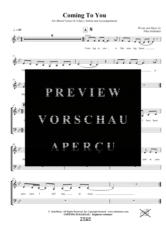 gallery: Coming To You, , Gemischter Chor SAM/Solo opt. und Klavier