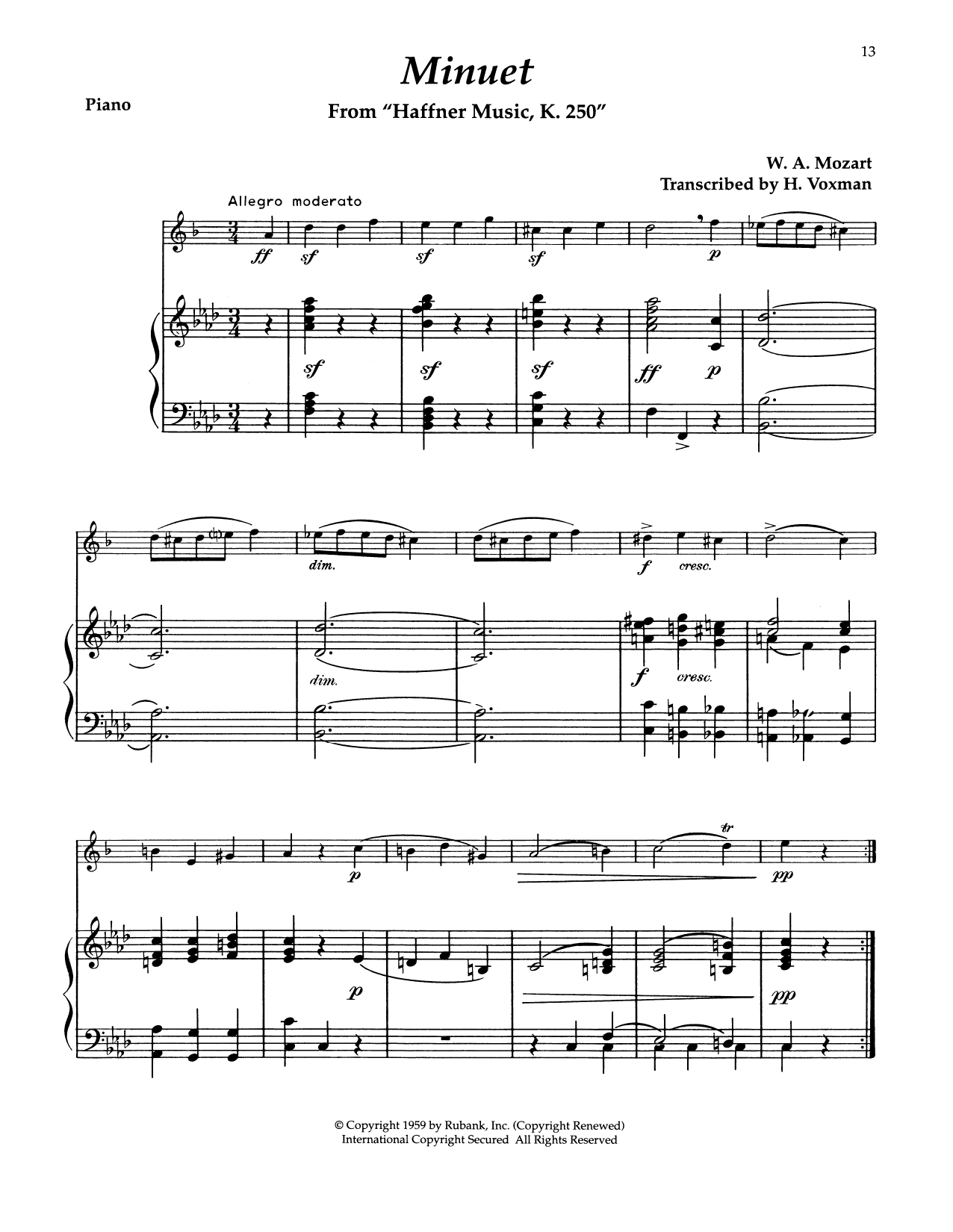 Product gallery: Page 1 of 1 Minuet (from Haffner Music), Wolfgang Amadeus Mozart