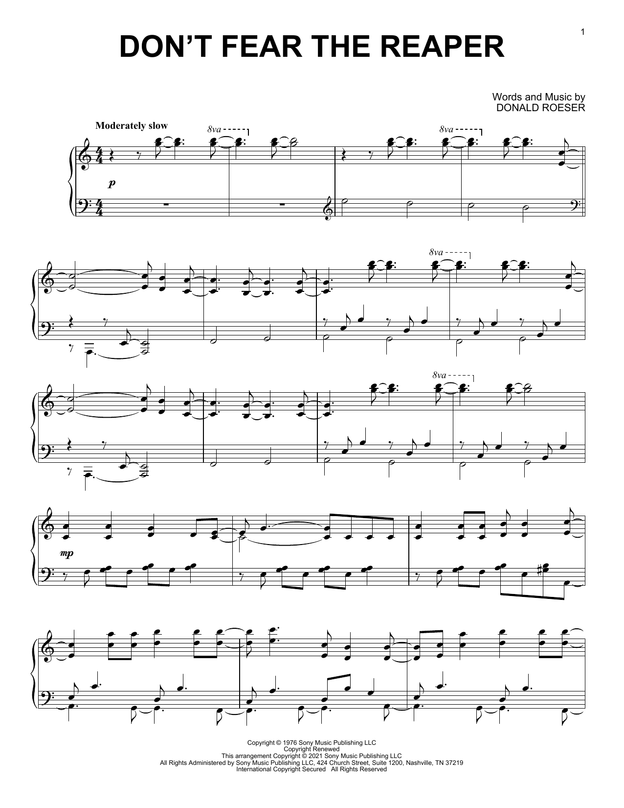 Product gallery: Page 1 of 1 Don't Fear The Reaper [Classical version] (arr. David Pearl), Blue Oyster Cult