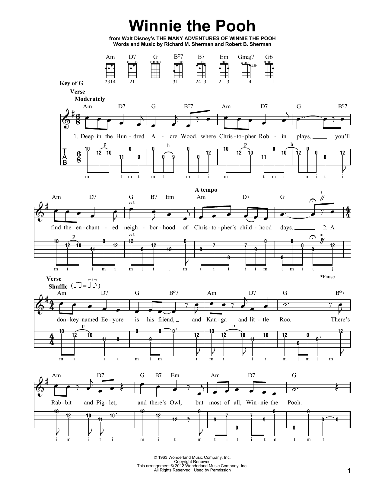 Produktgalerie: Seite 1 von 1 Winnie The Pooh (from The Many Adventures Of Winnie The Pooh), Sherman Brothers, Banjo